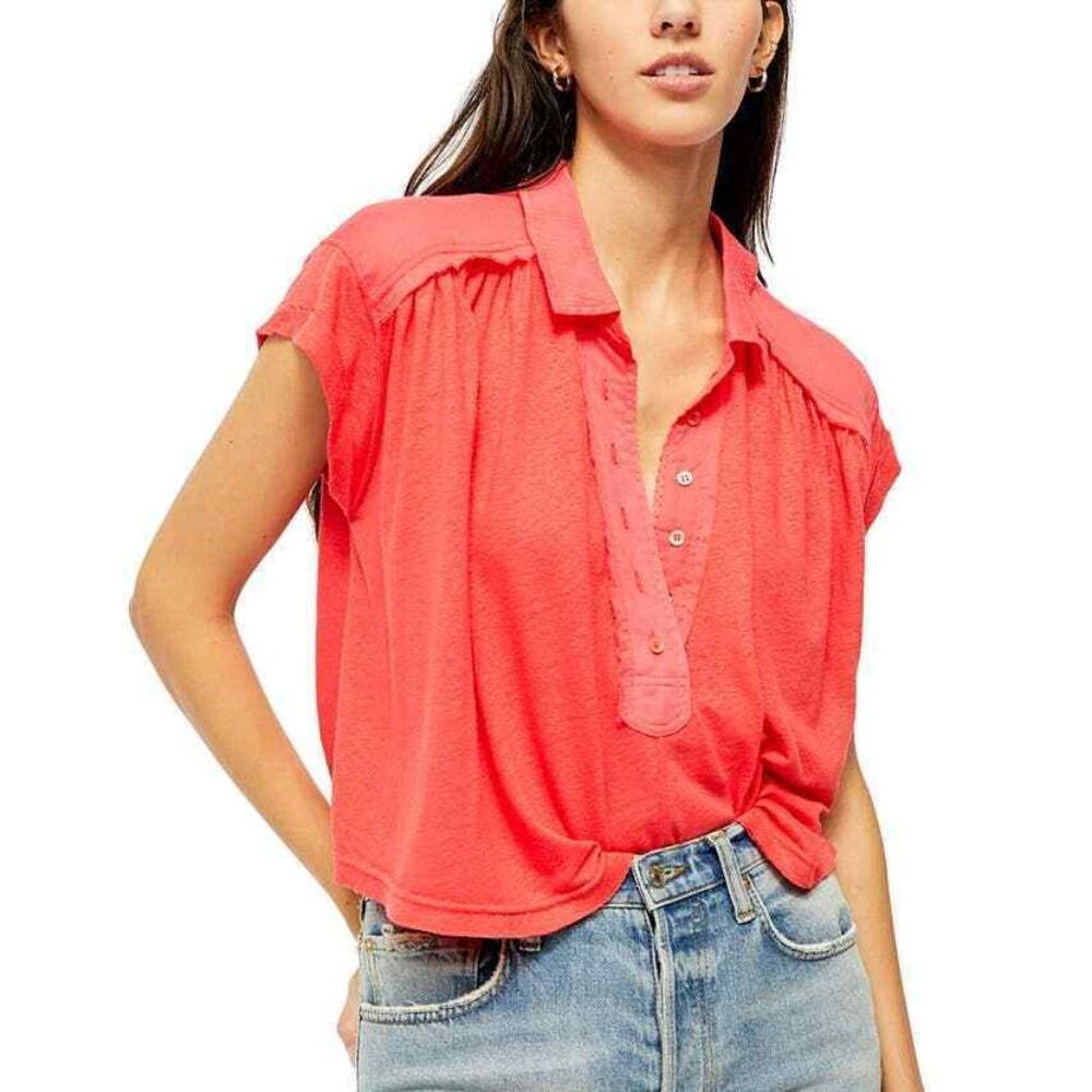 Free People Neon Strawberry Popover Swing Top – XS (Oversized)